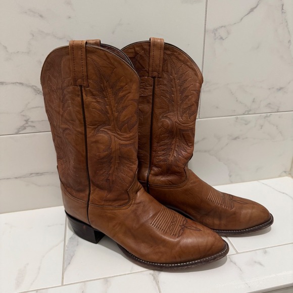 Vintage Tony Lama Cowboy Boots 9D Brown Leather Western El Paso USA